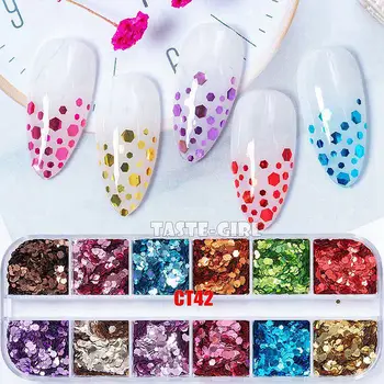 

12 Grids/Box Mix Starr Hexagon Sequins Nail Glitter Holographic Laser Paillette Color-changing Shell Nail Art Slice Decoration