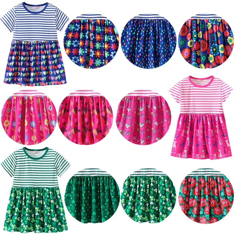 Платье в полоску с принтом для малышей повседневная одежда с цветочным принтом и рисунком котенка Милая летняя повседневная одежда для маленьких девочек Kawaii/платья для малышей, 12 мес.-6 лет