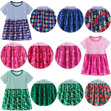 Платье в полоску с принтом для малышей повседневная одежда с цветочным принтом и рисунком котенка Милая летняя повседневная одежда для маленьких девочек Kawaii/платья для малышей, 12 мес.-6 лет