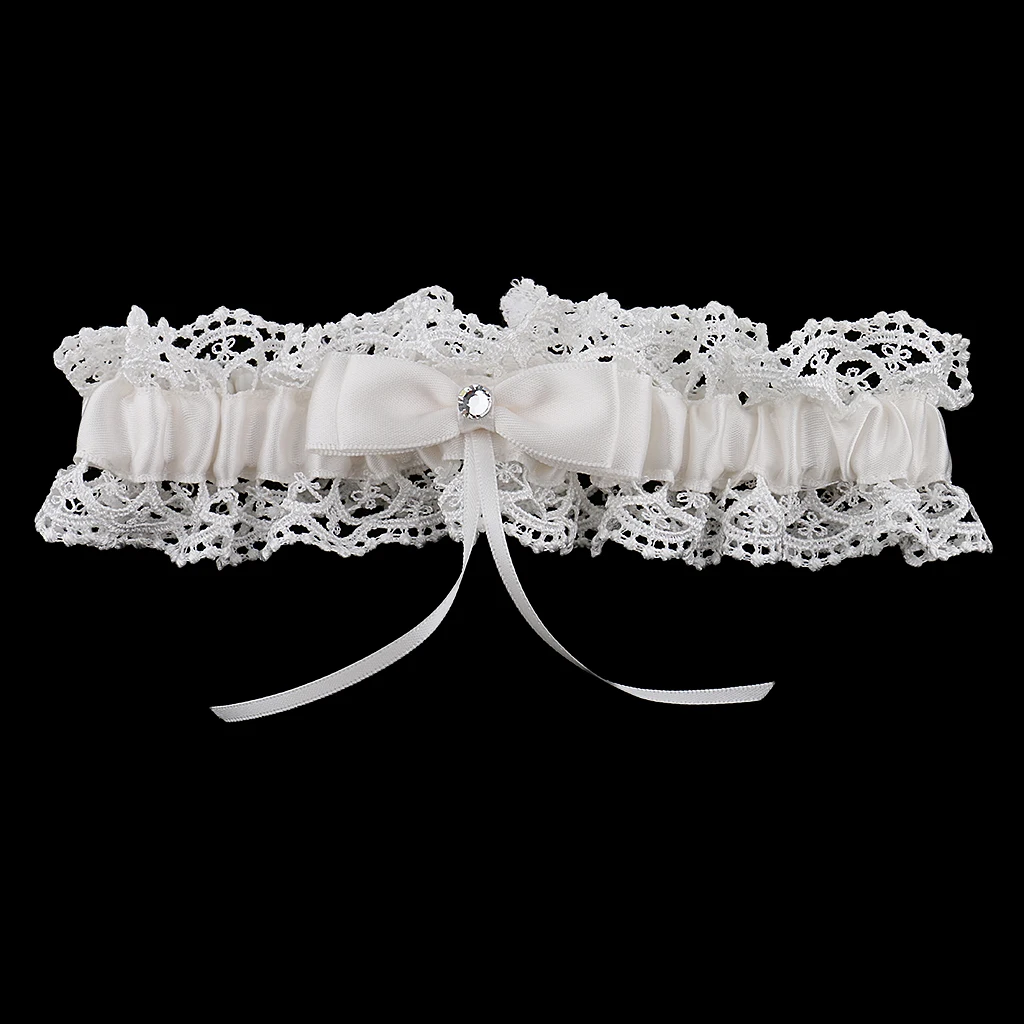 Beige Lace Bowknot Rhinestone Wedding Garter Gift Bride Bridesmaid Accessory
