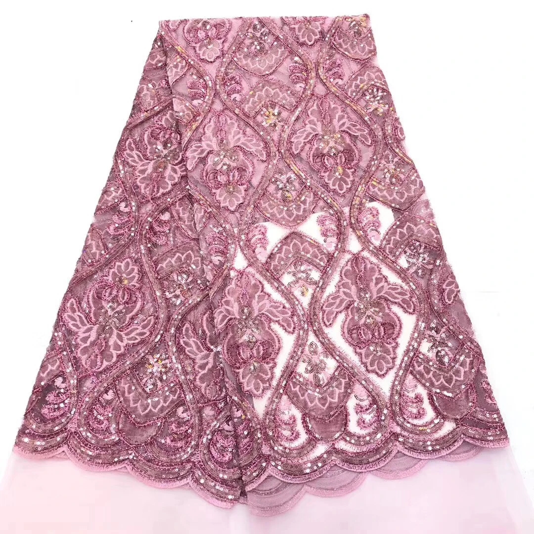 Latest Purple French Tulle Lace Fabric With Sequins Yellow Nigerian Lace For Party/Wedding African Cord Lace Fabric KCD9524