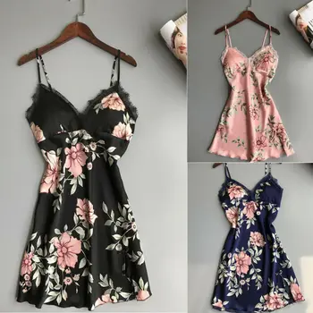 

Women's Sexy Sleepwear Lingerie Women Silk Lace Robe Dress Nightdress Nightgown Floral Sling Sleepwear