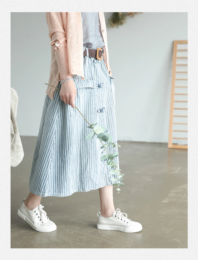 Harajuku Mori/хлопковая джинсовая юбка в горошек для девочек Женская Осенняя длинная джинсовая юбка на пуговицах с диском для женщин повседневные юбки с поясом