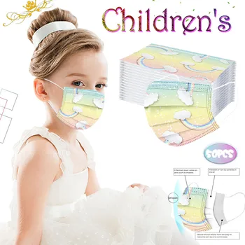 

50pcs Kids Children Mask Disposable Tie Dyes Print Industrial 3ply Ear Loop Mask Kids Boy Girl Faceshield Masque Маска Maschere
