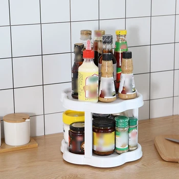

360 Rotation 2 Tier Kitchen Cabinet Organizer Spice Storage Rack Pantry Turntable 25cm