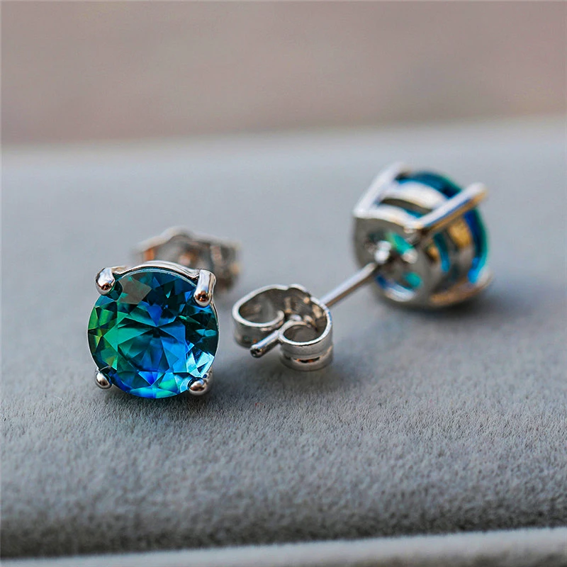 Женские серьги гвоздики с радужным цирконием элегантные из розового золота