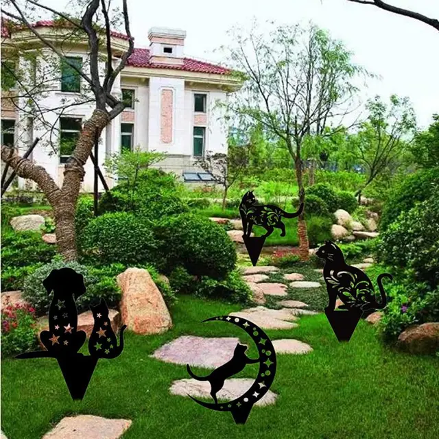 Macska Állat Sziluett Kert Kerti Tét Díszek Akril Art Üreges Fekete Dekorációk Otthoni Gyep Udvarra Kültéri Dekoráció - Image 4