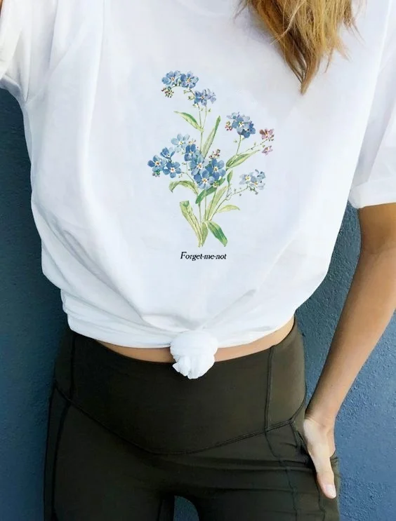 PUDO-JBH футболка в стиле ретро с цветочным принтом и надписью «Forget Me Not»; Милая футболка в стиле хипстеров
