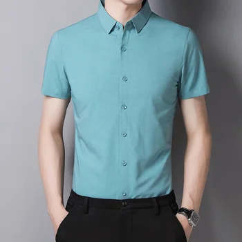 

Summer 2020 new short-sleeved solid color ice silk shirt