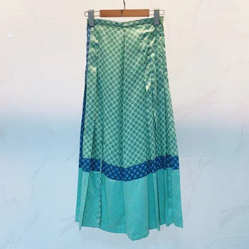 

Vintage printed Women midi Skirt 2020 spring summer new high waist split lady pleated skirt casual wild Female skirt