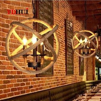 

Circular Chandelier Aisle Creative Personality Hemp Rope Chandelier American-style Rural Retro Cafe Bar Milk Tea Shop Restaurant
