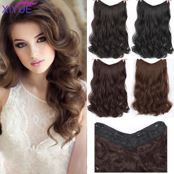 

XIYUE Long Black Brown Curly Wigs Long Wavy U-Shaped Half Wig for Women 24" Natural Female Heat Resistant Synthetic Fake Hair