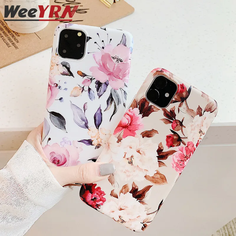 

Retro Flower Case For iPhone XR XS Max X Luxury Vintage Soft TPU Tempered Glass Case Cover For iPhone 11 Pro MAX 2019