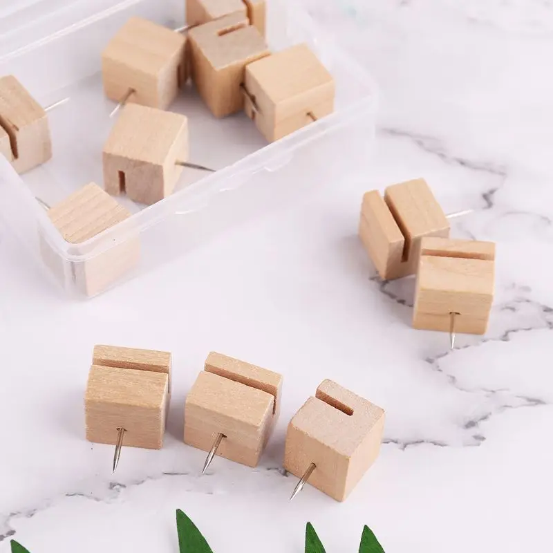 6/12pcs Wooden Square Nail Thumbtack Board Pins Pushpins Drawing Photo Wall Stud