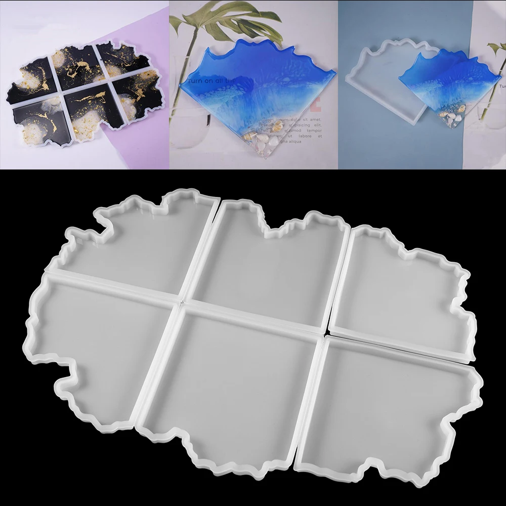 

1pcs Tea Coaster Silicone Mold Crystal Epoxy Resin Mold Irregular Splice Coaster Casting Molds For DIY Decoration Making Tools