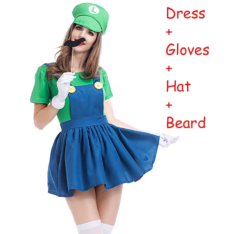 Super Mario Bros Luigi, шляпа сантехника, костюм с бородой, маскарадный костюм Марио, маскарадный костюм на Хэллоуин, нарядное платье для родителей и детей, взрослых, детей, женщин - Цвет: Style 3