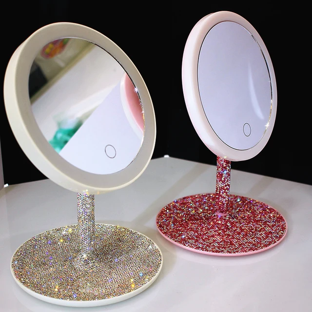 Miroir de maquillage LED en diamant réglable pour filles, lumière de  bureau, écran tactile, lampe à