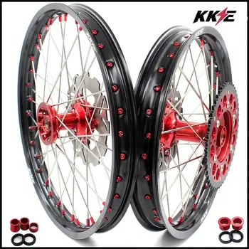 

KKE 21/18 Motorcycle Rim Enduro Casting Wheels Set For HONDA CR125R CR250R 2002-2013 Red Nipple 240MM Discs