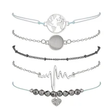 Cross-border Simple Electrocardiogram Black Bead Map Bead Chain Round Stone Set Jewelry