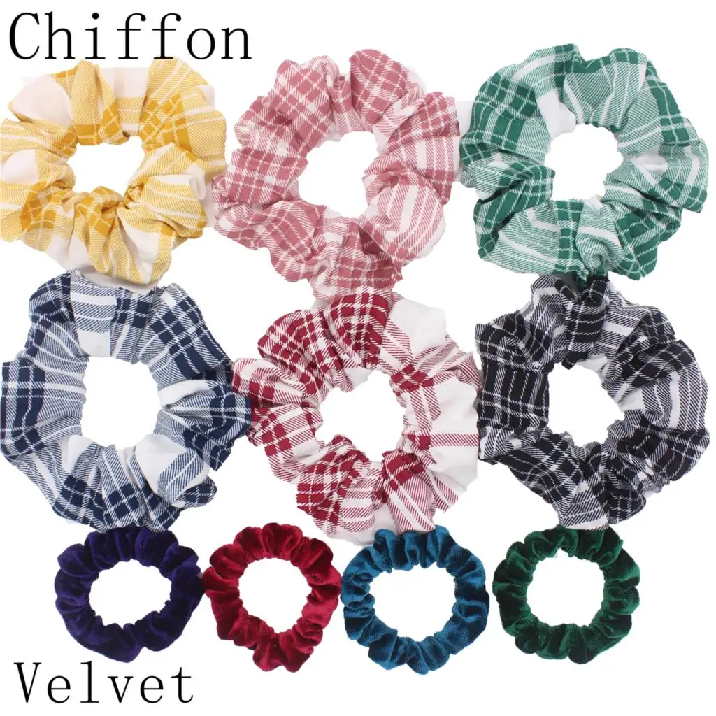 types of hair clips Scrunchies Set Hair Accessories Velvet Chiffon ties band Sequins organza Ponytail Holder Headwear No Crease Leopard Solid  10pcs hair band for ladies Hair Accessories