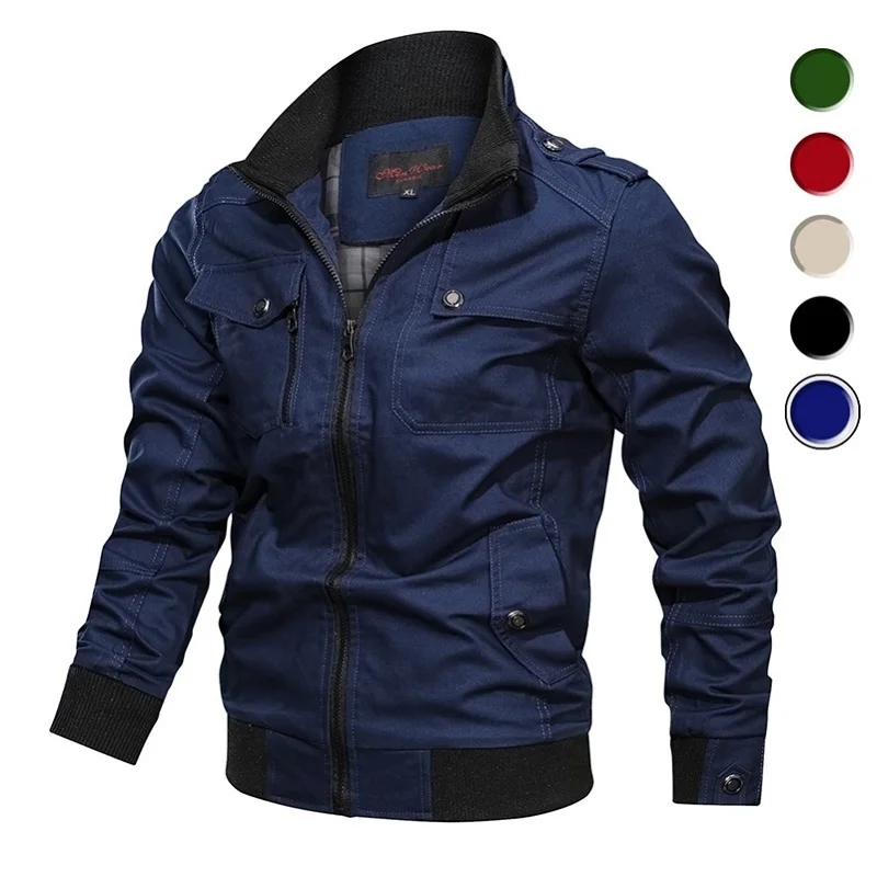  Men's Bomber Jacket Spring Autumn Military Pilot Coat Zipper Tactical Mens Jackets Motorcycle Cargo