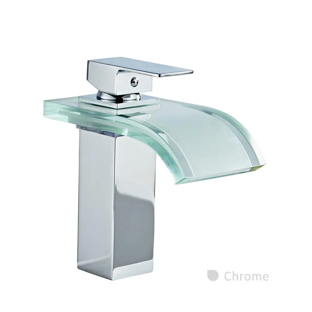 Chrome SOGANRE светодиодный кран для раковины, латунный водопад, температурный кран, меняющий цвета, смеситель для ванной комнаты, смеситель для горячей и холодной воды, на бортике, для мытья раковины, стеклянные краны - Цвет: Chrome