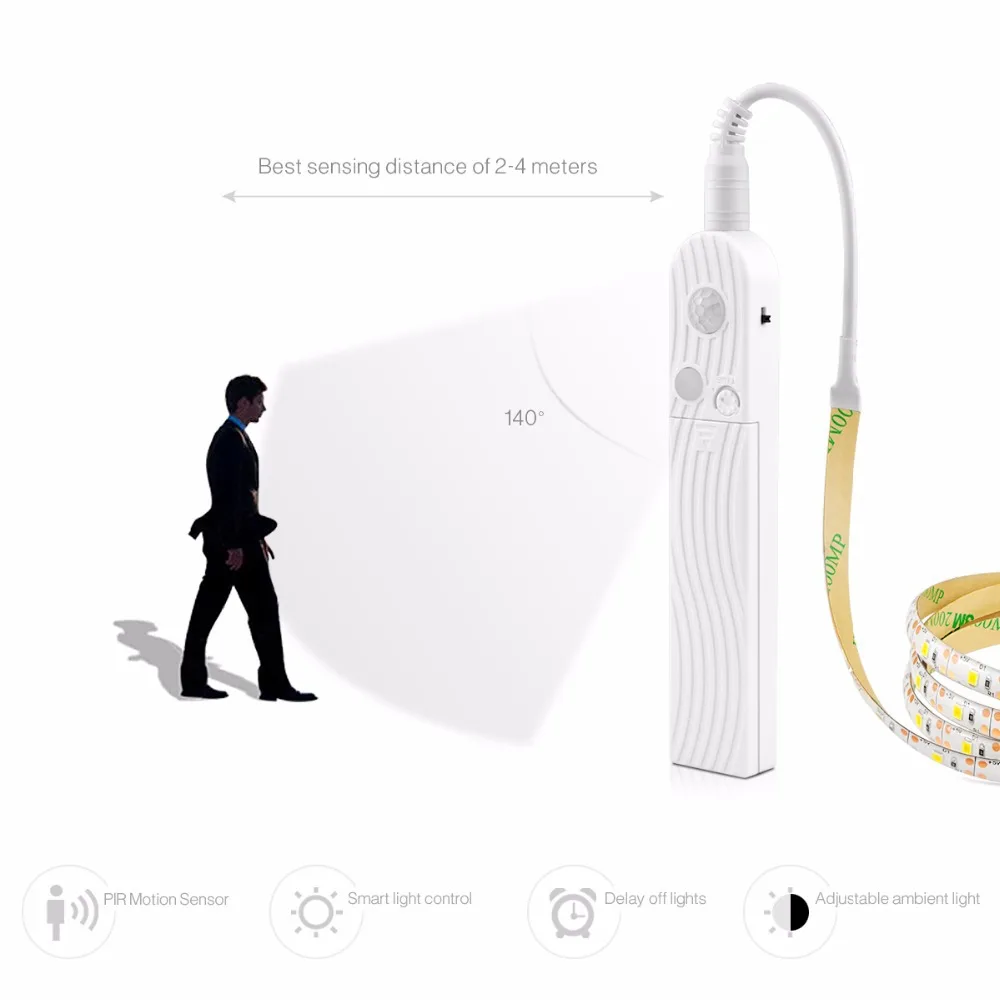  Wireless Motion Sensor LED Strip Night Light Led Strip Battery Power Under Bed Closet Wardrobe Cabi
