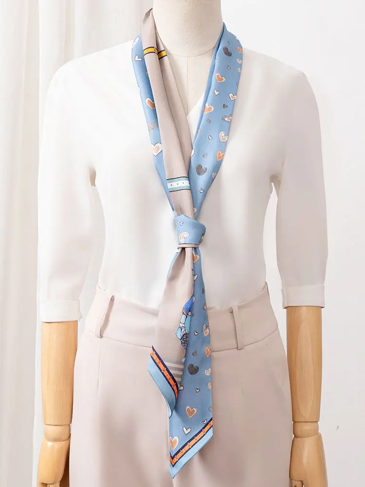 100% Real Silk Long Scarf For Women Twillon Neckerchief 2021 Luxury Bufandas Silk Scarf Printed Headband Foulard Femme 155x12cm