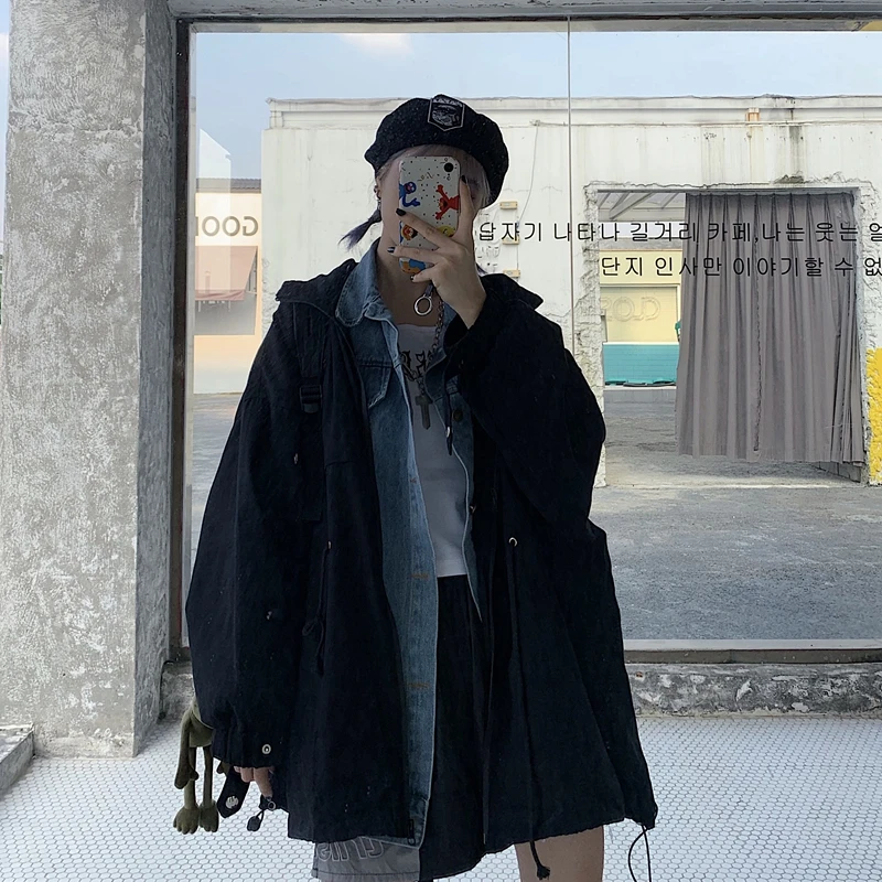 

ML Women's casual Jean Coats 2019 spring autumn Women Loose faux two pieces patchwork Denim Jacket Female Girls Outwear (C2903)