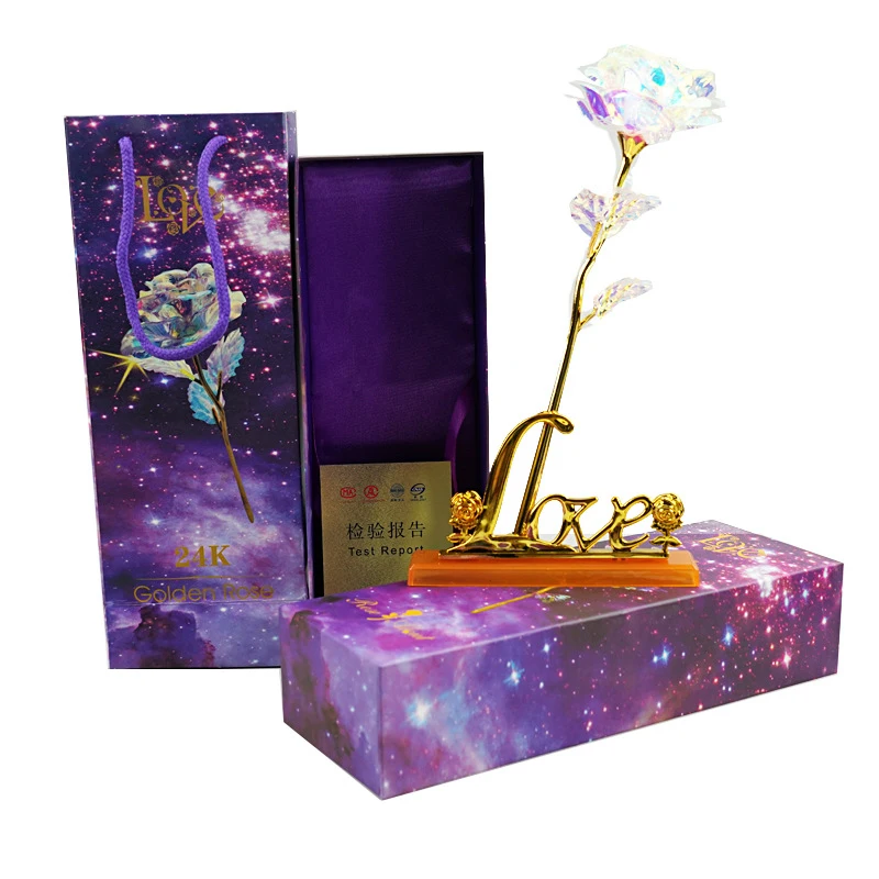 

2020 New Artificial Rose Flowers 24K Foil Gold Rose Flowers Romantic Valentine's Day Gift Wedding Party Favor with LED Lighting