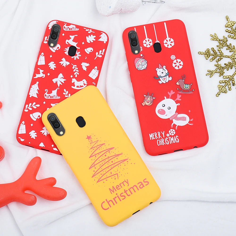 

For Samsung Galaxy A7 A750 2018 A10 A20 A30 A40 A50 A70 Merry Christmas Case Couqe Santa Claus Elk TPU Soft A750 70A A70 Covers