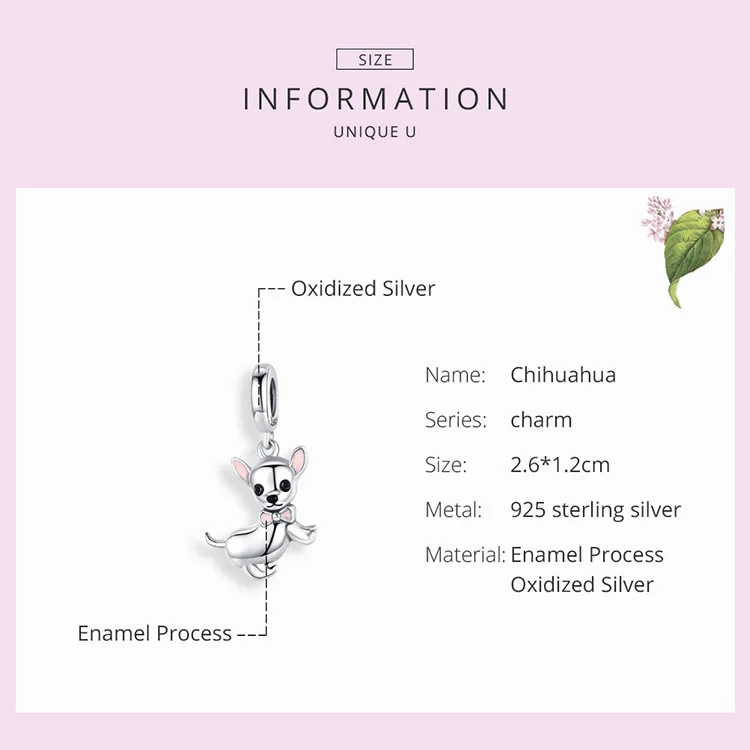 BISAER 925 Sterling Silver Cute Chihuahua Charm Pendants For Women Charm Bracelet& Necklace DIY Jewelry Making GXC1317