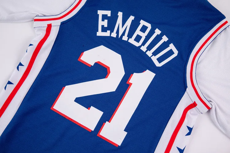 Philadelphia 76ers 21 Embiid Mock двухсекционная Баскетбольная одежда с коротким рукавом для мужчин и женщин впитывающая дышащая Повседневная Спортивная футболка