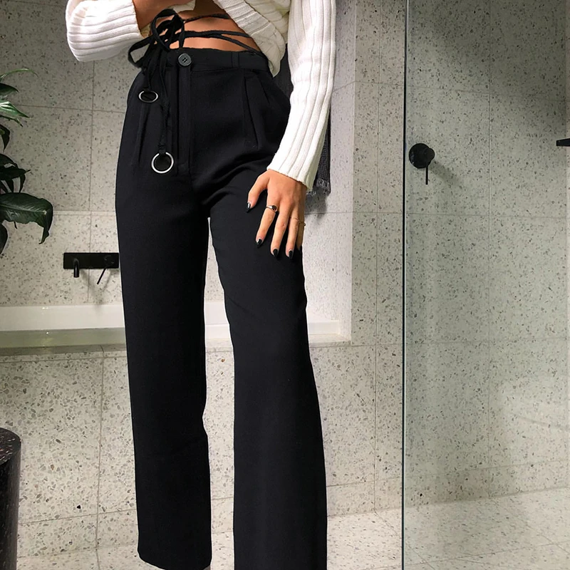 Iamhotty кольцо для повязки брюки в деловом стиле черные с высокой талией Новые модные женские брюки для бега 2019 осенние базовые офисные