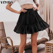 VONDA/летние женские богемные короткие юбки в горошек, пляжные розовые трапециевидные плиссированные мини-юбки с принтом и рюшами размера плюс