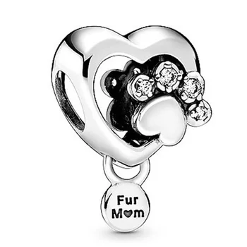

100% 925 Sterling Silver Bead Creative Fashion Dog's Palm Print Beads Fit Pandora Women Bracelet & Necklace Diy Jewelry