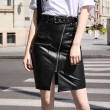 Женская юбка с высокой талией из натуральной кожи, Женская юбка из натуральной кожи, высокое качество, передняя молния, подиум, уличный дизайн, прямые юбки