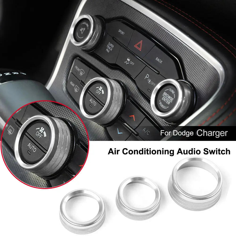 

Trim Knob Ring Cover Kit For Dodge Charger 2015-2019 Silver Accessories Car 3pcs