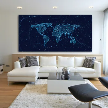 

SELFLESSLY ART World Map Canvas Painting Blue Constellation Background Prints And Posters Abstract Wall Pictures Home Decor
