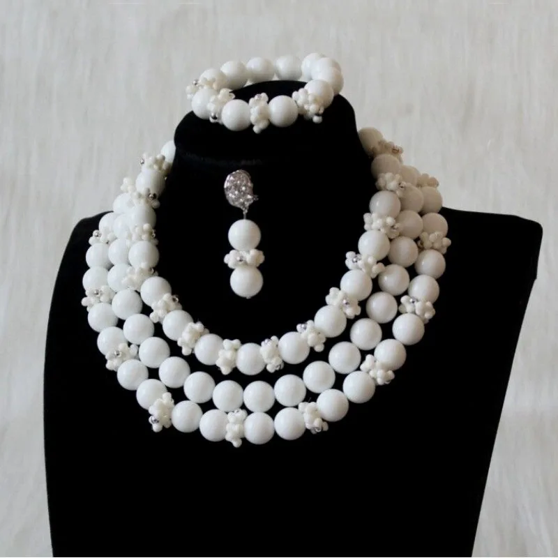 4UJewelry Свадебный комплект ювелирных изделий для африканских женщин белый