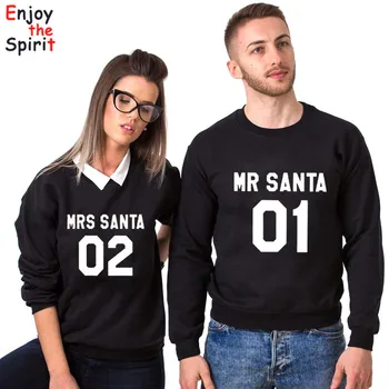 

Christmas Sweatshirt Mr Mrs Santa Funny Couple Matching Hoodie Holiday Xmas Gift Sweatshirt for Lovers Casual Winter Warm Wear
