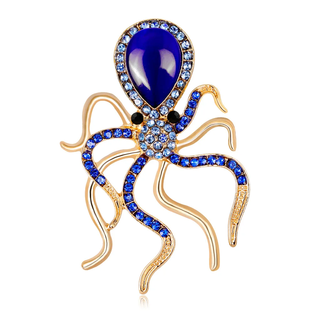 High Quality Enamel Rhinestones Marine Animal Octopus Squid Brooch Pins For Women Fashion Dropshipping Gifts For Women - Окраска металла: 36x51mm
