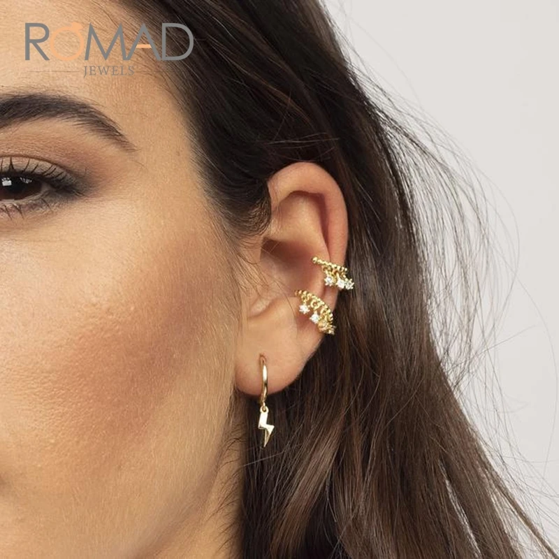 Модные геометрические серьги Romad из серебра S925 пробы, модные серьги с молнией, серьги-кольца для женщин и девушек, подарки