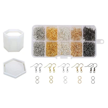 

1 Set Hexagonal Prism Epoxy Pen Holder Mold Coaster Molds Set & 1 Set Open Jump Rings and Earring Hooks Supplies Kit