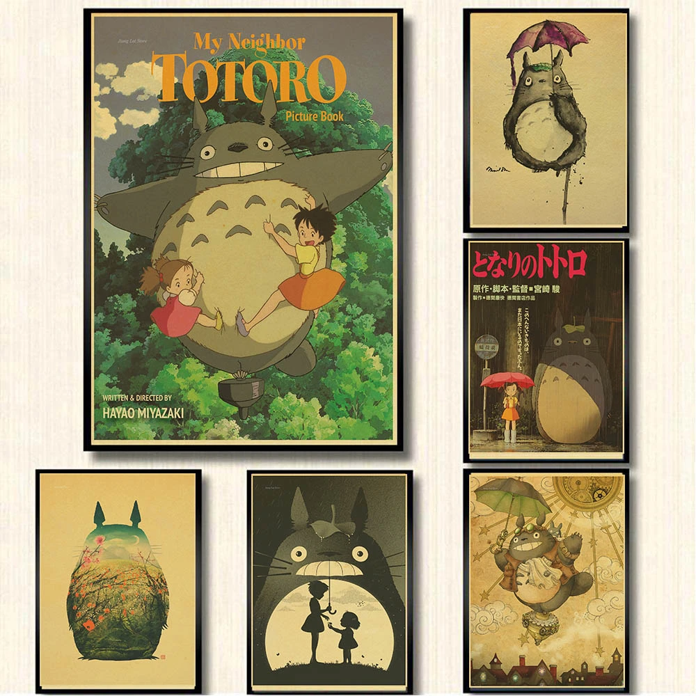 My Neighbor Totoro Miyazaki Hayao Classic Anime Movie Poster Nostalgic Retro Canvas Painting Modular Picture For Teen Room Decor Painting Calligraphy Aliexpress