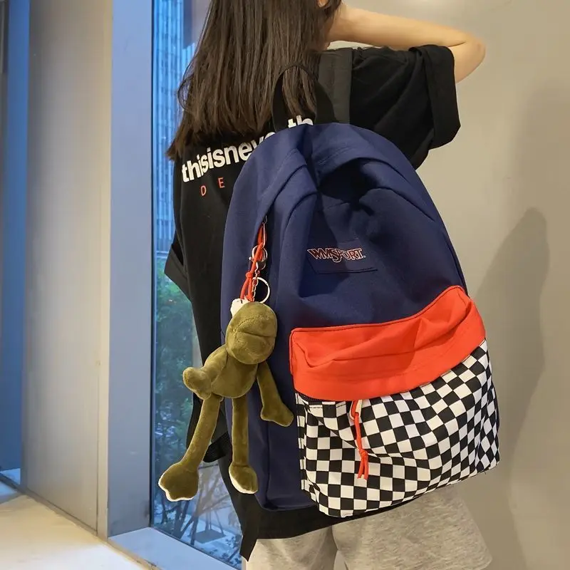 

Fashion Plaid Canvas Women Backpack College Student Backpack Teenage Girl School Bags Large Capacity Waterproof Travel Rucksack
