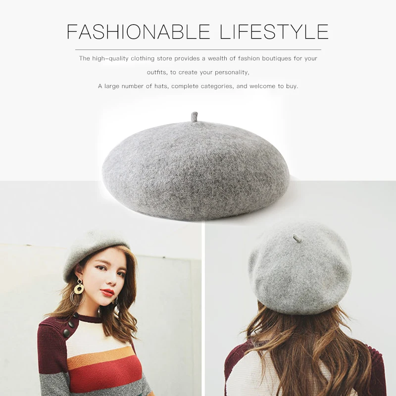 

Beret female autumn and winter Korean version of wild wool woolen summer thin Japanese octagonal hat summer British painter hat