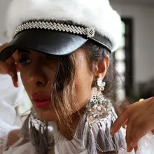 Женская бейсбольная Кепка из натурального меха норки с овечьей кожей, пиковая шапка с бриллиантами, зима