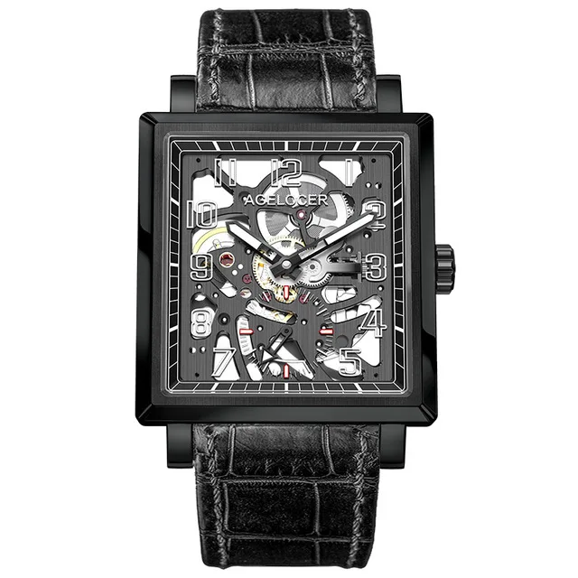 Agelocer Skeleton Watch Super Luminous Steel Genuine Leather Watch Luxury Automatic Watch 3504A1 - Цвет: 3501J1