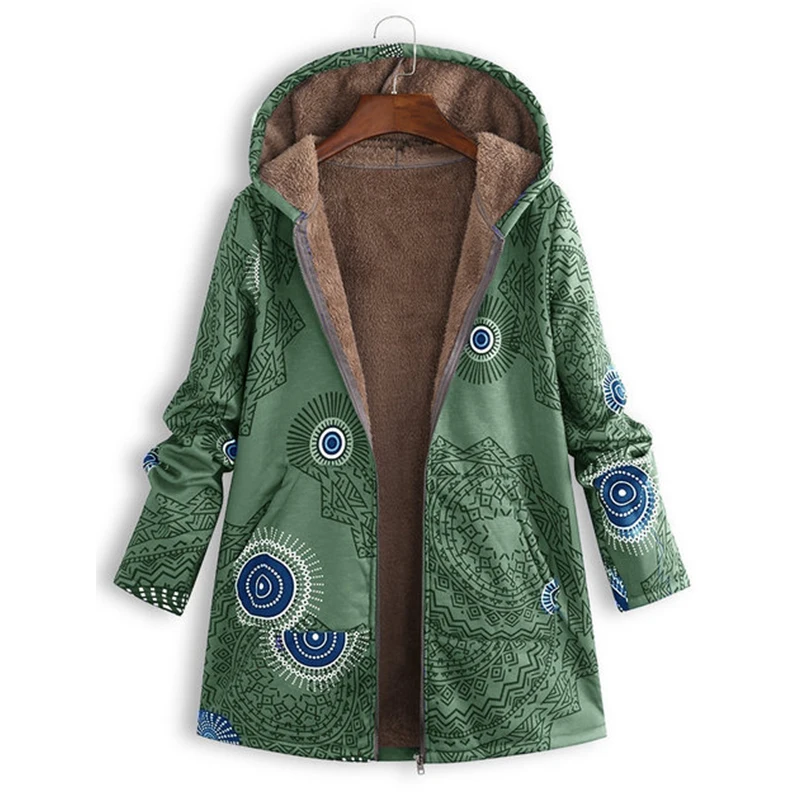 

Plush Coat Womens Coat Winter Warm Outwear Floral Print Hooded Pockets Vintage Oversize Female Coats Women's Outwear Plus Size